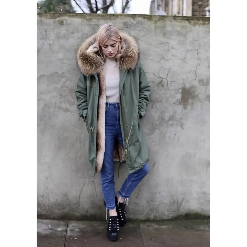 Ducie London Green Fur Trim Lined Parka  XS